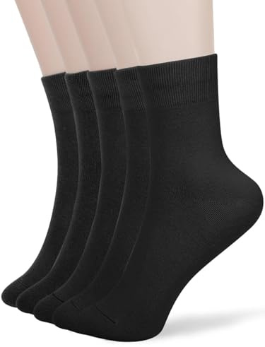 FGZ Womens Thin Cotton Socks, Casual Soft Cotton Socks Women Above Ankle Crew Socks 5 Pairs (5-9, Black)