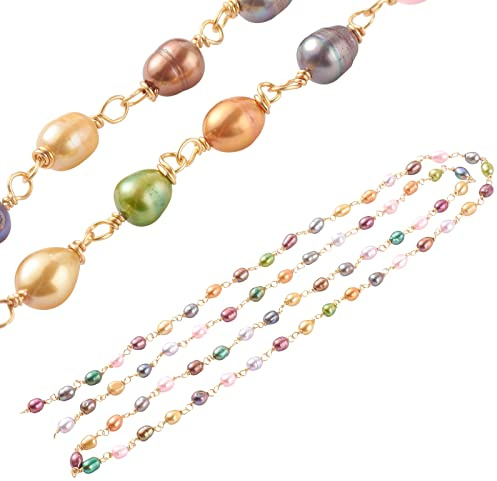 COGCHARGER 1 Strand 3.28 Feet Dyed Freshwater Pearl Beaded Chains with Copper Wire Freshwater Cultured Pearl Beads for Jewelry Making