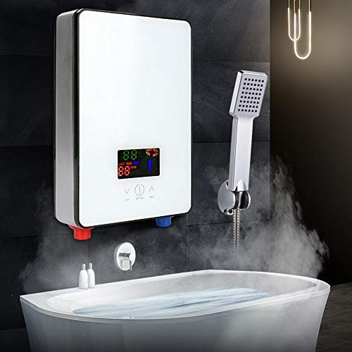 6500 W, scaldabagno elettrico, 220 V, scaldacqua istantaneo, acqua calda, con display LCD, regolazione costante della temperatura e protezione da sovratemperatura (bianco)