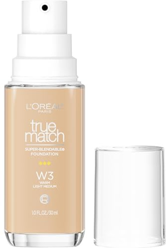 L'Oreal Paris True Match Super-Blendable Foundation, Medium Coverage Liquid Foundation Makeup, W3, Light Medium, 1 Fl Oz