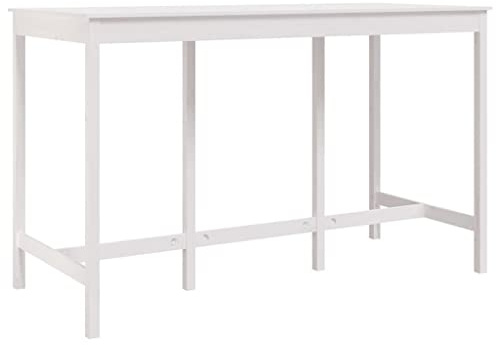 vidaXL Mesa Alta de Bar Bistró Comedor Fiesta Patio Jardín Parque Mueble Desayuno Cocina Sala Salón Estar Festival Madera Maciza de Pino Blanca