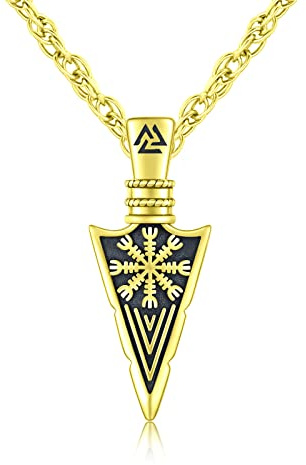 Wikinger Pfeilspitze Anhänger Halskette 925 Sterling Silber Nordische Viking Kompass Halskette Vergoldet Wikinger Pfeilspitze Schmuck für Mann Freund Bruder Damen