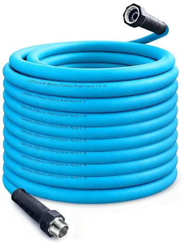 Cupohus RV Water Hose 100FT with Strain Relief Ends, Kink-Resistant Drinking Water Hose, 5/8''ID Potable Food Grade Hose with Storage Strap for RV, Marine, Camper, Truck, Car, Garden