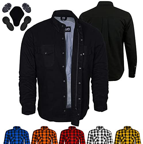 Bikers Gear - Chaqueta de motocicleta de Kevlar, camisa blindada de 280 g/m², aramida Dupont™ Kevlar® con protección CE para motocicleta, Negro, L