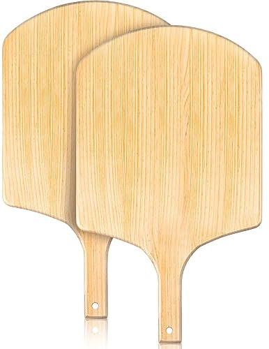 Bokon 2 Pack Wooden Pizza Peel, 16 x 14 Inch Large Pizza Paddle Set with 8 Inch Wooden Handle for Oven, Stone, Pan or Grill, Spatula for Baking Bread and Cake - Indoor & Outdoor