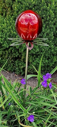 Jürgen Bocker Garten-Ambiente Blütenzauber Paris Rosenkugel 10 cm Edelstahl Gartenstecker Deko mit Stab 80 cm (rot matt)