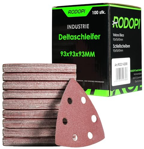 RODOPI RedDevil Schleifdreiecke für Deltaschleifer Körnung 40-320 Zirkonium Korund Klett 93x93x93 mm Delta Schleifpapier 6 Loch für Dreieckschleifer - 100 Stück K80