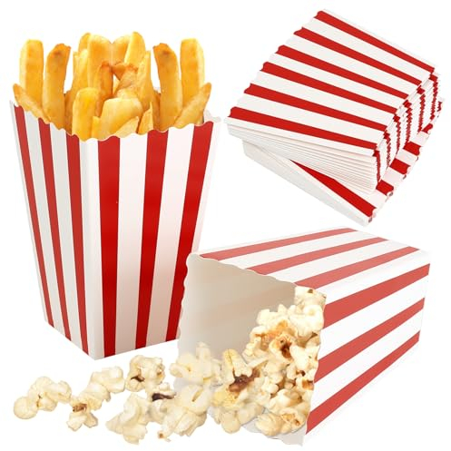Sacchetti Popcorn, 50 Pezzi Piccoli, Contenitore per Caramelle a Strisce Rosso/Bianco, Sacchetti Caramelle in Carta per Snack, Candy Bar, Festa di Compleanno, Regalo
