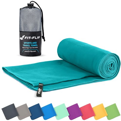 Fit-Flip microfiber handduk - kompakt, ultralätt och snabbtorkande microfiberduk – en perfekt resehandduk, sporthandduk och strandhanduk – handdukar för camping (100x200cm petrol)