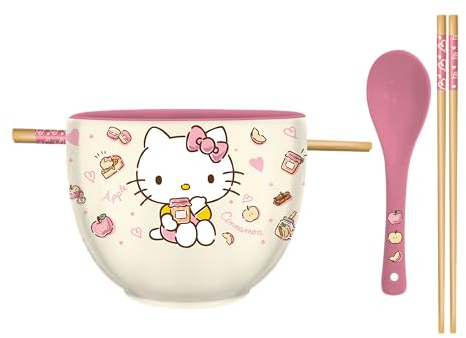 Sanrio Hello Kitty Apples and Cinnamon 20-Ounce Ramen Bowl and Chopstick Set