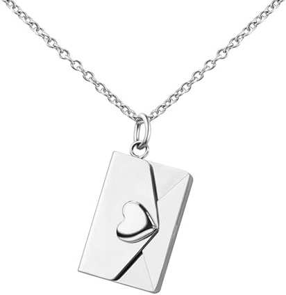 Print Maniacs Personalised Envelope Heart Necklace Silver Locket with Letter, Valentines Gift For Her Message, Letter, Birthday Engraved Love Letter, Mother Secret Note, Letterbox, Gift for Her