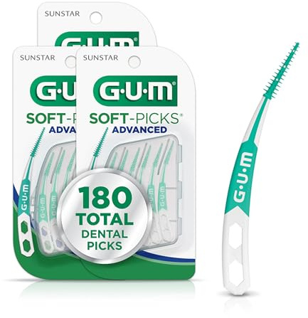 GUM Soft-Picks Advanced, Dental Picks for Teeth Cleaning and Gum Health, Disposable Interdental Brushes with Convenient Carry Case, Dentist Recommended Dental Picks, 60 Count (Pack of 3) 180 Total