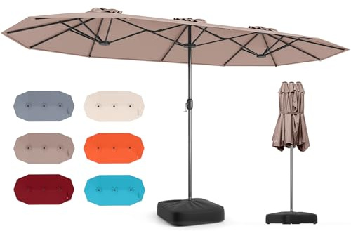 COSTWAY Parasol de Jardin Double Exterieur avec Pied, 4 x 2 m (Marron) | Grand Parasol Double XXL avec Manivelle, pour 8 Personnes, Protection Solaire, Hauteur 240cm, pour Terrasse, Patio, Piscine