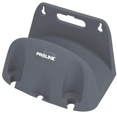 Wandschlauchhalter für Garten – Schlauchhalter zur Wandmontage für bis zu 30m Gartenschlauch – aus robustem & UV-beständigem Kunststoff – mit Zubehörhaken für Spritzdüsen – Grau