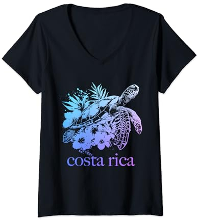 Damen Souvenir zum Tauchen mit Meeresschildkröten aus Costa Rica T-Shirt mit V-Ausschnitt