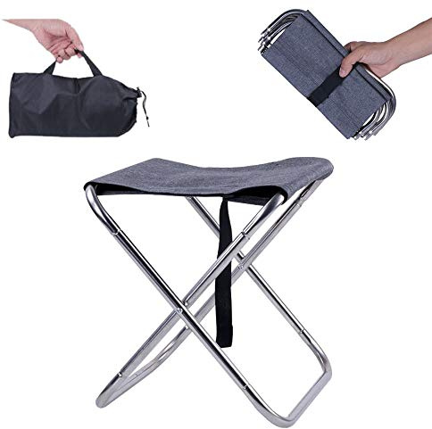 Vllcsla Sgabello pieghevole da campeggio per adulti, resistente, portatile, con contenitore, sedia pieghevole per campeggio, pesca, escursionismo, giardinaggio (grigio)