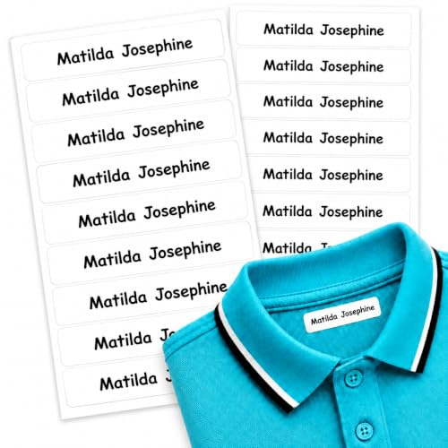 Papa Prints Pack of 60 Iron on Labels for Clothes (46 x 8 mm) Name tag Waterproof Personalised Iron on Name Labels for Clothes
