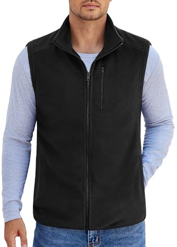 COOFANDY Men's Polar Fleece Vest Outerwear with Zipper Pockets Lightweight Winter Sleeveless Vest, Black, Large