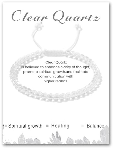 LOCCY Pulsera de cristal para mujer, pulsera de piedra natural de 4mm, pulsere de piedras preciosas ajustable, pulsere de cuentas de yoga para mujer (Cuarzo Claro)