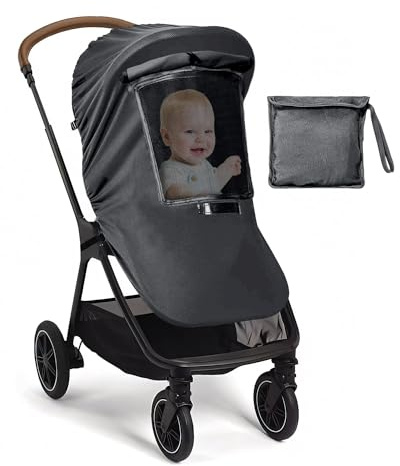 Evolpor Pram Sun Shade, Full Cover Universal Sun Shade for Pram with Adjustable Curtains, Breathable Safely Insect Prevention Blocks up to 99% of UV Fabric Baby Stroller Sun Protection, Dark Gray
