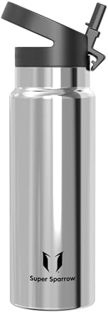 Sparrow Borraccia Termica con Cannuccia 0.5L/0.75L/1L Borracce Acciaio Inox | Bottiglia Senza BPA & Perdite -Lavastoviglie, Caldo & Freddo, Scuola, Sport -SwivelSip Borraccia Tappo Cannuccia