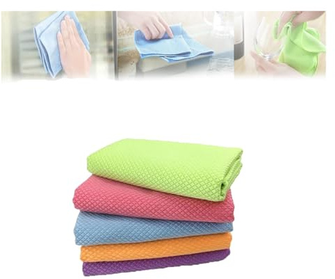 DGDXLMPNR Streak-Free Cleaning Cloths - Reusable, Multipurpose Streak Cleaning Cloths, Fish-Scale Streak Glass Cleaning Cloth, for Table Kitchen(5pc)