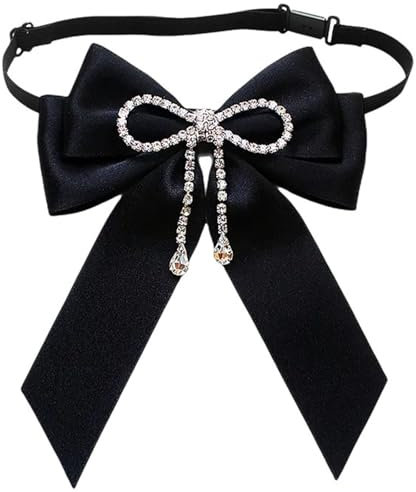 alloneslife Fliege, Krawattenklammer, Damen-Krawatte, elegante Spitzenband-Brosche, Brosche, Anstecknadel, Studentenhemd, Jabot-Kragen, Strasssteine, Schmuck, vorgebundene Schleife, Krawatte (02