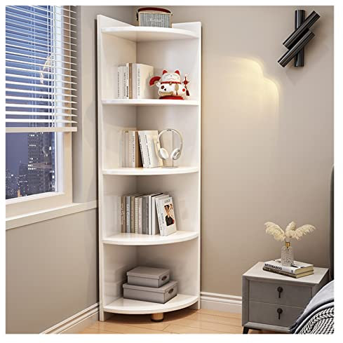 Eckschrank aus Massivholz, Vitrine für Wohnzimmer, Schlafzimmer, 5 Ebenen, weiß, dreieckig, Aufbewahrungsschrank, 30 x 30 x 150 cm