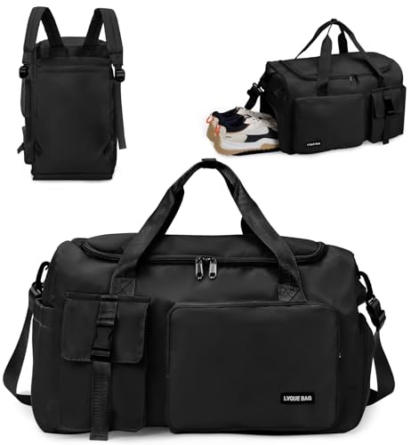 flintronic Sporttasche Damen Herren 42L Reisetasche mit Schuhfach Nassfach Faltbare Reisetasche Weekender Sporttasche Schwimmtasche FitnesstascheTrainingstasche für Reisen, Fitness, Sport (Schwarz)