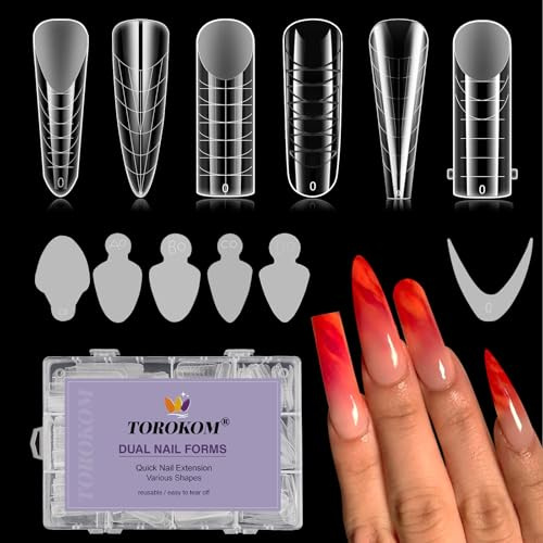 TOROKOM Nail Dual Form for Poly Gel, 364 Pcs Gel Nail Extension Templates for French Nails, 6 Styles Reusable Silicone Pads for Manicure Extension