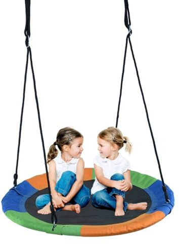 Favuit Nestschaukel, Höhenverstellbare Schaukel Outdoor Indoor Hängeschaukel Ø 110 cm Garten Rundschaukel Kinderschaukel Korbschaukel Tellerschaukel belastbar bis 227 kg für Kinder Erwachsene
