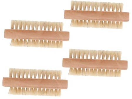 Ipetboom 4pcs Double Sided Nail Brush Wooden Pedicure Hand Brush Manicure Cleaning Tool Fine Bristles Exfoliating Scrubbing Nail Art Cleaner