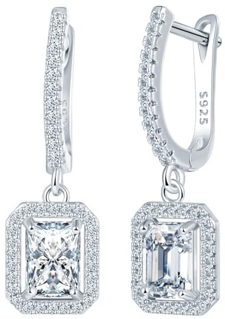 CPSLOVE Damen 925 Silber Ohrringe Luxus Quadrat Zirkonia Ohrhänger Mädchen French Clasp Creolen Elegante Geschenke Party Ohrschmuck Hochzeits Ohrringe