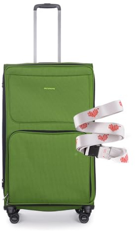Stratic Bendigo Light + Koffer mit Koffergurt Weichschale Reisekoffer Trolley Rollkoffer groß, TSA Kofferschloss, 4 Rollen, Erweiterbar, Größe L, Grün