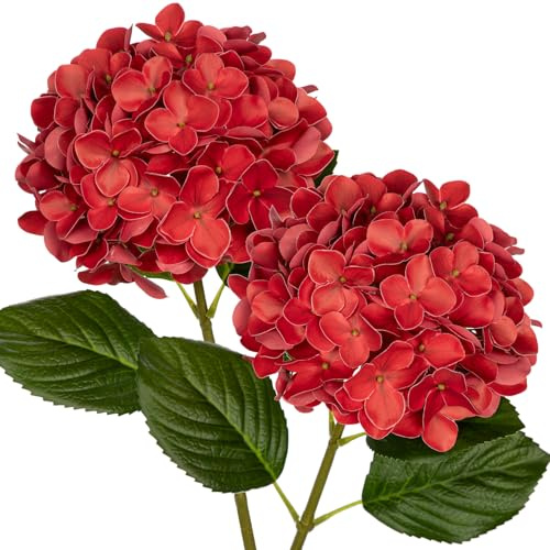 Briful Hydrangea Artificial Flowers Real Touch Hydrangea Flowers 24.8 Dark Red Fake Flowers Artificial Plants with Long Stem for Outdoor, Garden Wedding, Home Decor