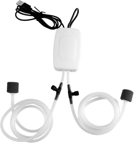 USB Aquarium Luftpumpe mit Doppel-Luftstein – Mini Sauerstoffpumpe 1W Energiesparend, Tragbar mit Schlauch und Sprudelstein, Stabile Sauerstoffversorgung für Aquarien und Nano-Aquarien