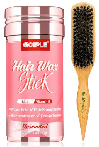Hair Wax Stick Stick Cheveux Plaquage, Stick Cheveux Longue Tenue, Stick Plaquage Cheveux Lissant & Coiffant pour Femmes, pour Lisser, ContrôLer Edge Rebelles Avec Brosse Poils Sanglier