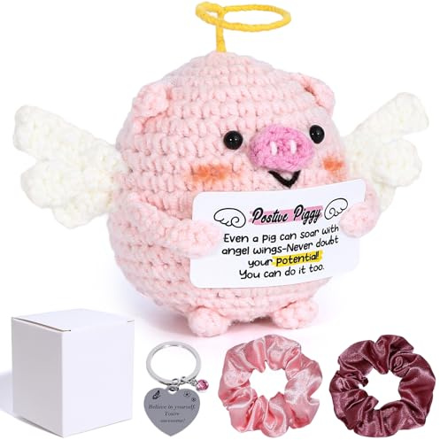LOCOODAY Crochet Animals Piggy Keychain Sets,Positive Gifts,Emotional Support Piggy,Inspirational Keychain,Gifts for her Women Friends Family Yourself,car Decor,Desk Ornament,Living Room Ornament