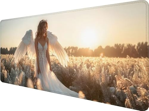 Grand Tapis de Souris Gamer Blanc Tapis Souris XXL 700x400x3mm, Gaming sous Main Bureau Ange Mouse Pad, Améliore la Précision et Rapidité, Base Antidérapante Mousepad,Accessoires Gaming, Gifts H-4688