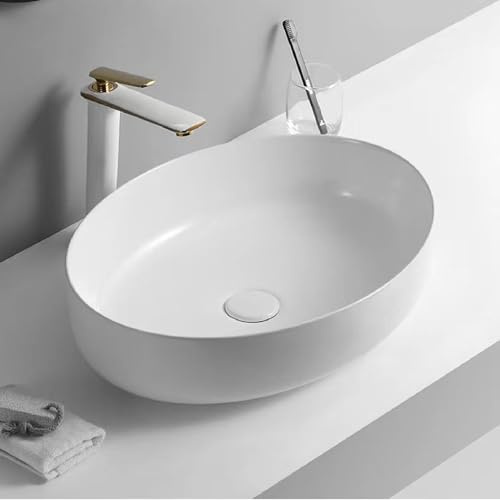 Lavandino Da Appoggio For Piccolo Bagno, Lavabo In Porcellana E Ceramica, Lavabo Da Appoggio, Lavabo Ovale For Guardaroba E Balcone