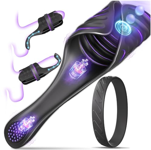Masturbâteur Homme Mains Libres à Vibrations Par Tapotement Avec Vibromasseur De Testicules Ajustable, Masturbateurs Masculins Sex Toys, Masturbateur Sextoy Homme Automatique Avec Anneau Penien