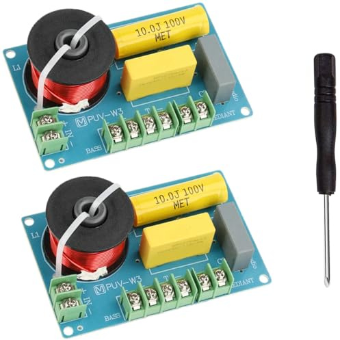 Youmile 2 Stück 3-Wege-Frequenzweiche, 4 bis 8 Ohm, Hoch-, Mittel- und Tieftonbereich, PUV-W3 200W passives Frequenzweichenmodul mit Schraubendreher für HiFi-Lautsprecher größer als 4,5 Zoll