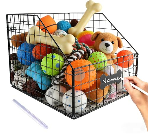 Panier de rangement en métal pliable pour ranger les jouets pour chien, jouets pour chat et autres fournitures pour animaux de compagnie, convient pour le salon, le couloir et la zone des animaux
