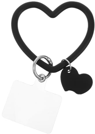 VALICLUD Llaveros para Fundas de Teléfono con Correa de Silicona Negra Forma de Corazón Accesorio Antipérdida para Muñeca Colgante Resistente y Compatible con Todo Tipo de Fundas
