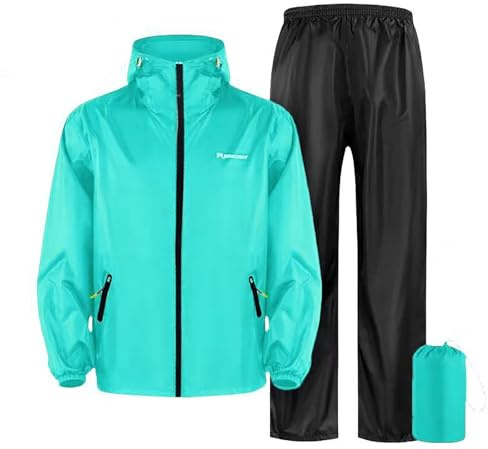 Combinaison de pluie de vélo pour hommes et femmes - Imperméable - Veste de pluie - Pantalon de pluie - Ensemble de 2 pièces pour moto, randonnée, camping - Housse de chaussures cachée