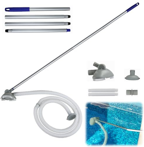 Pool Bodenreiniger, 3.1m Poolsauger Mit Teleskopstange & Bürste, Umlaufwasserauslass Poolreinigungsset Komplett, 0-60Grad Einstellbarer Poolreiniger Bodensauger, Für Feine Algen,Feinen Sand,Staub (A)
