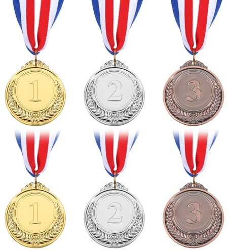 Josojoou 6 StüCk Metall Medaillen Mit BäNdern Gewinnermedaillen | FüR Die Ersten DREI PläTze, 1., 2. Und 3. Platz, Langlebige, Gold/Silber/Bronze, FüR Kinderveranstaltungen