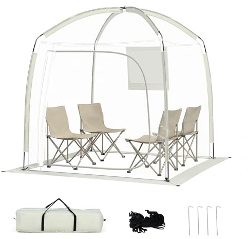 COSTWAY Transparentes Zelt 215x215 cm, wetterfestes Sportzelt mit Heringe, Windspanner & Tragetasche, Bubble Zelt für 2-4 Personen, Campingzelt mit 540° Panoramablick für Garten & Terrasse