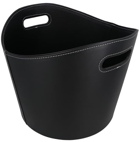 Large Black leather Firewood Storage Basket Log Kindling Holder Bin Fireplace