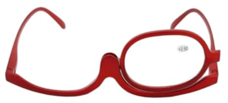 Otbushit Lentes de aumento abatibles 2 en 1 para maquillaje y lectura, +2.50, paquete de 2, marco de PC liviano con estuche de viaje portátil, diseño de lente única para precisión (rojo nacarado)